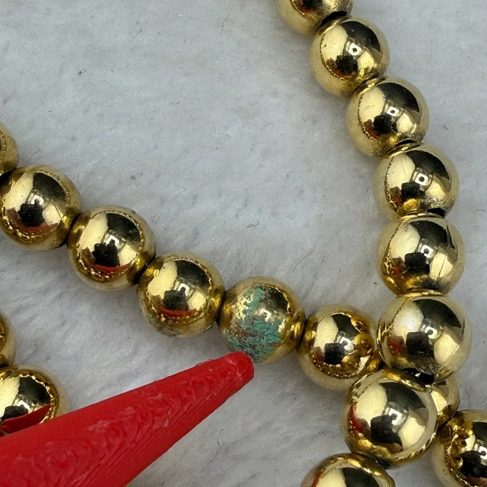 Vintage Ball Bead Necklace 6mm Gold Tone Polished Classic Strand 32